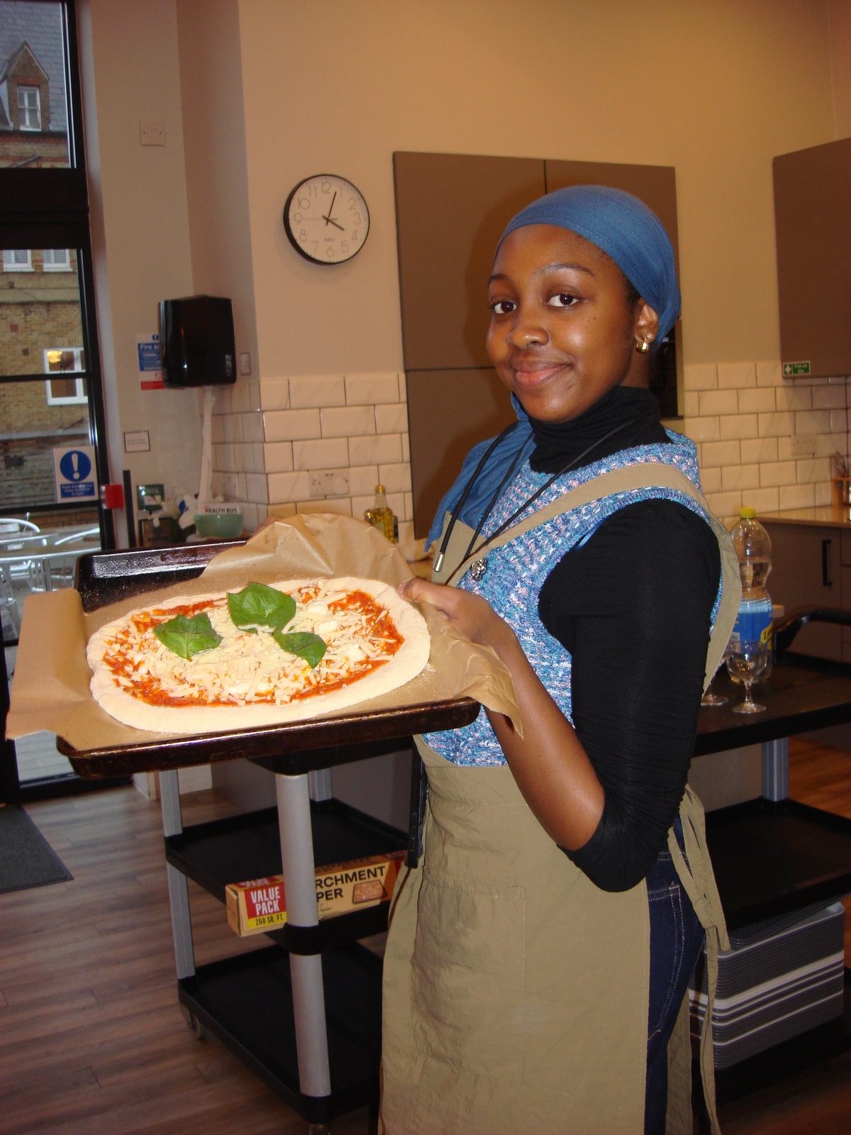 Freshly made pizza at a pizza-making workshop